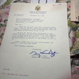 📜 1986 Autograph Typed Signed Letter — Congressman Guy Vander Jagt — Michigan